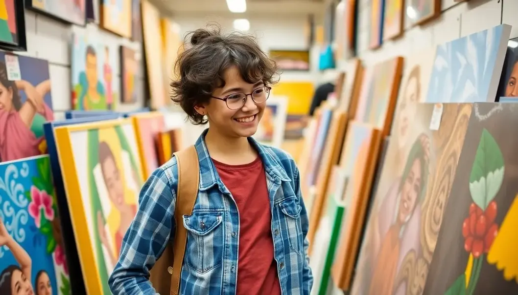 A teenager discovering art treasures in a thrift store.