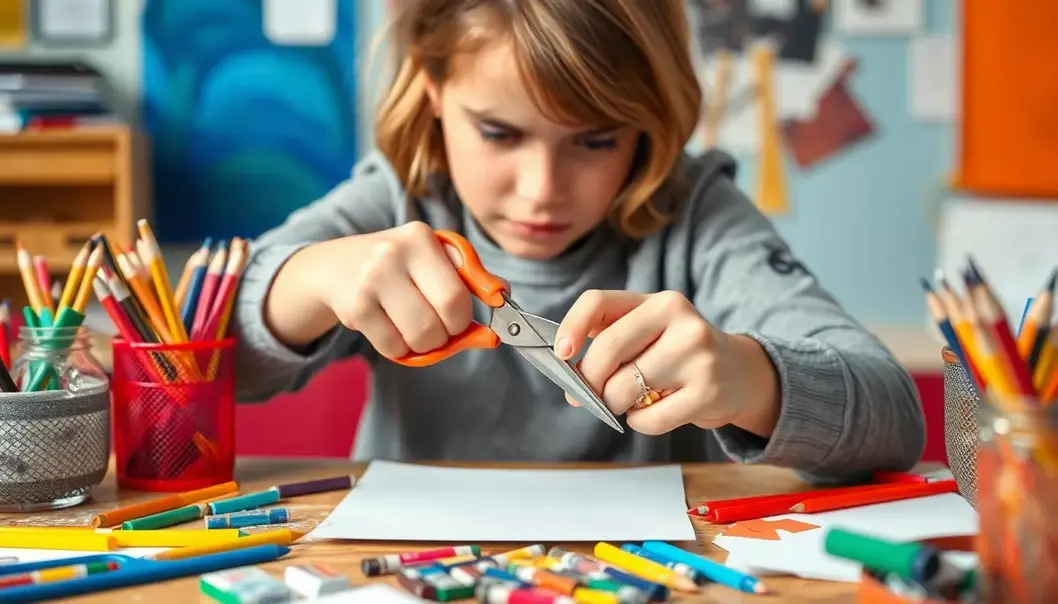 A left-handed student bravely faces the ink-smudged world of spiral notebooks.